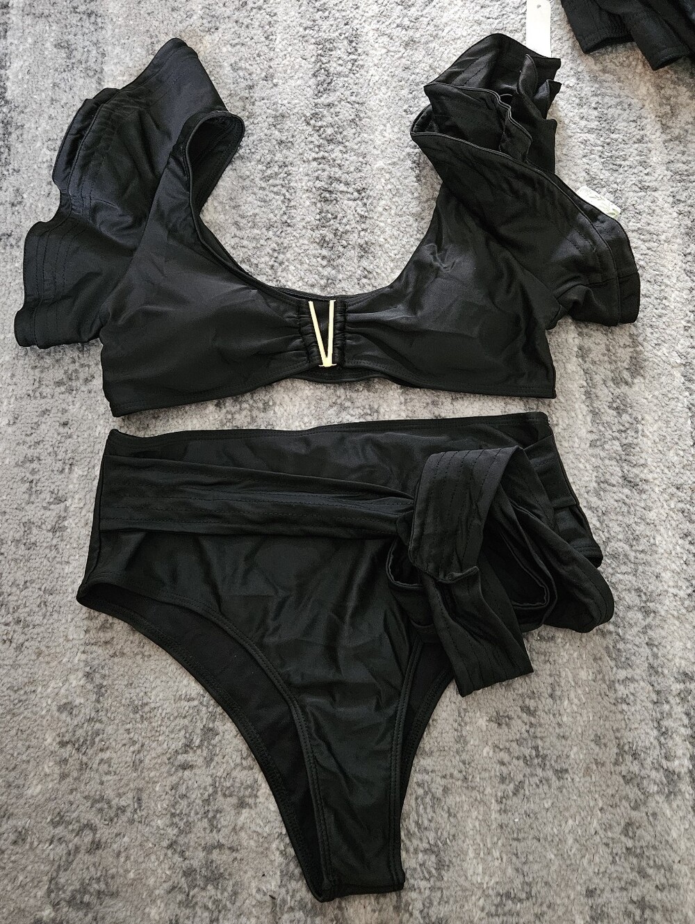 NWT Sporlike Black Ruffle Bikini, Size Large
